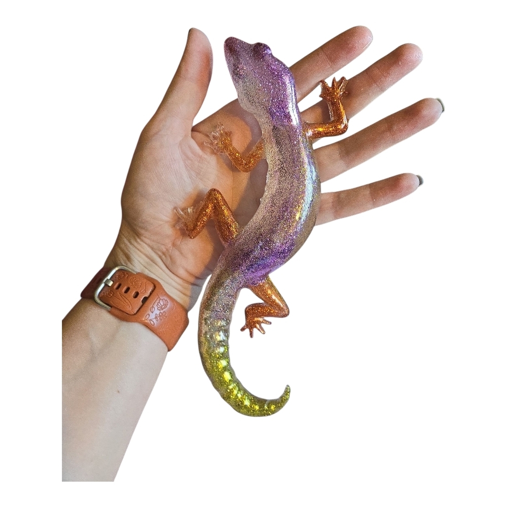 Handmade Shimmering Resin Reptile Decor - Gold and Purple - Picture 2 of 3